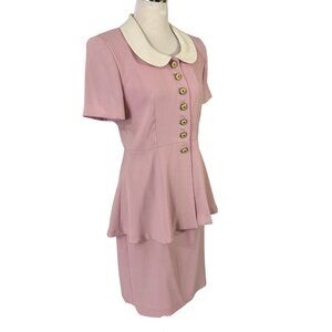 Leslie Fay Petites 2 Piece Dress Size 8P Pink Preppy Secretary Vintage 1990s